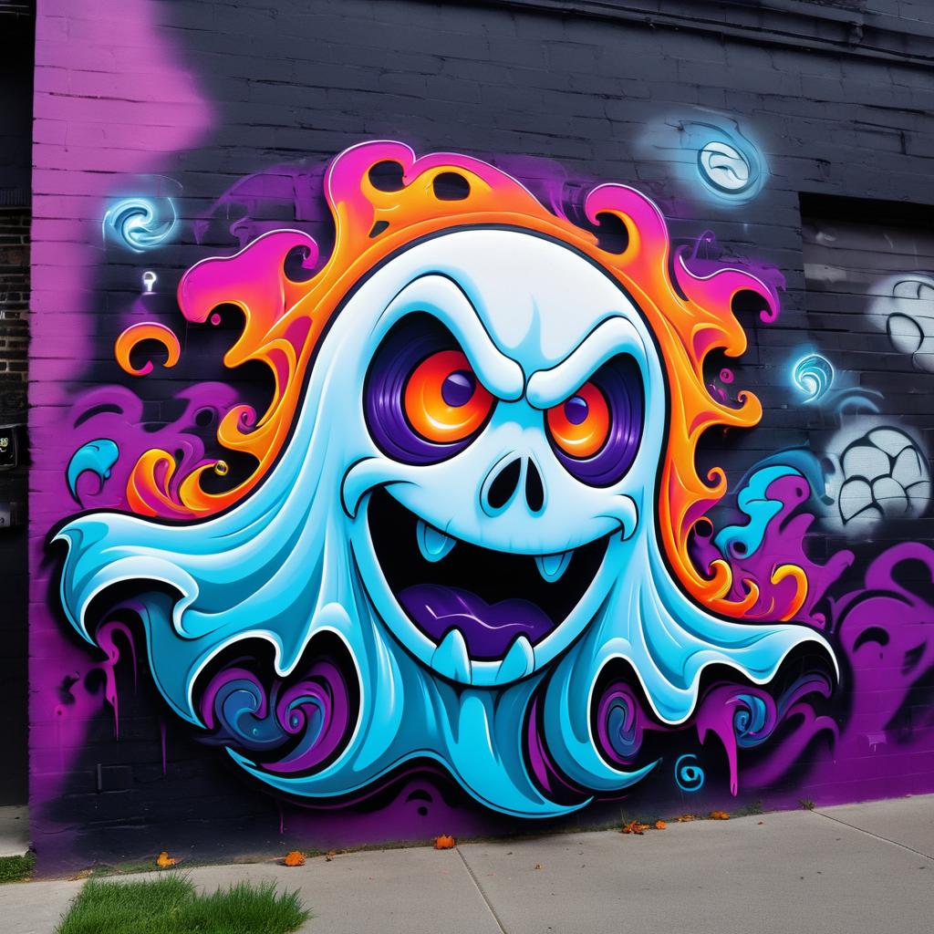 Bold Cartoon Graffiti of a Spooky Ghost