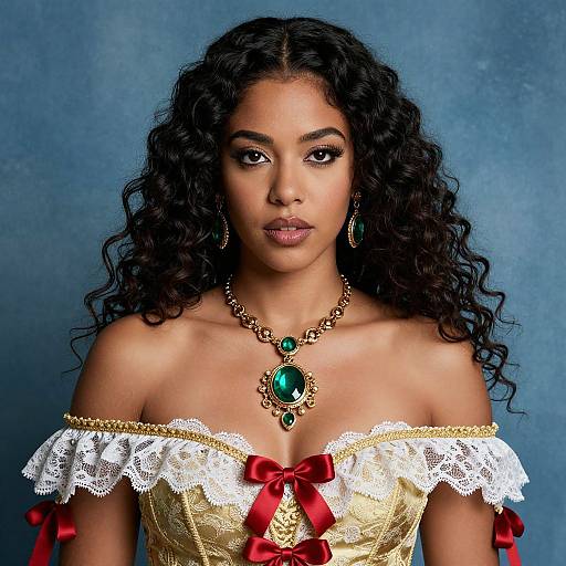 Elegant Woman in Gold Lace Dress