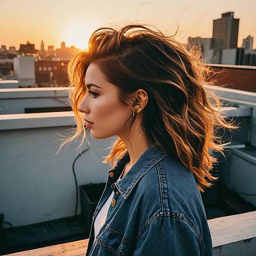 Woman with Root Smudge Hairstyle at Sunset