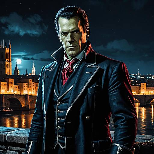 Medieval Gentleman in Classic Suit at Night