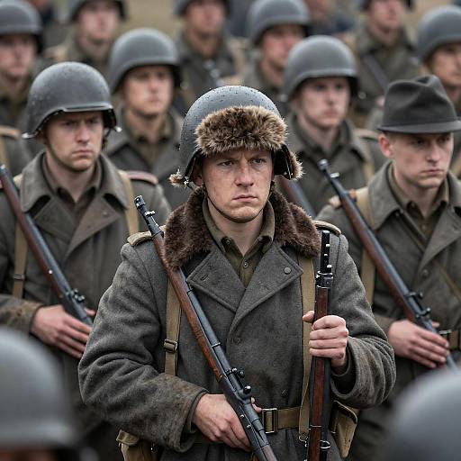 Dramatic WWII Soldiers in Crowded Scene