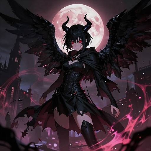 Demonic Anime Girl Under Blood Moon