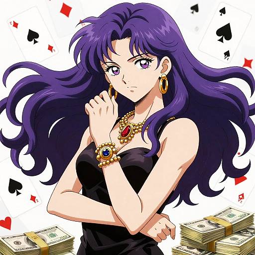 Mafia Anime Girl with Purple Hair