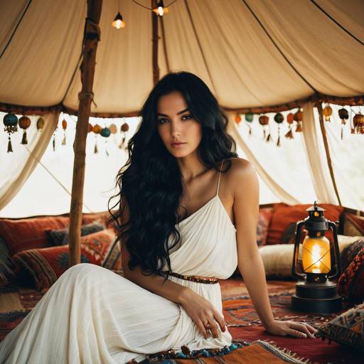 Elegant Woman in Bohemian Tent Setting
