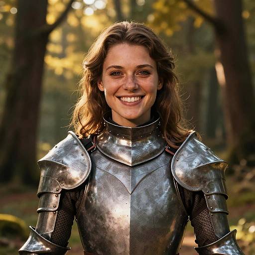 Happy Female Knight Portrait in Forest