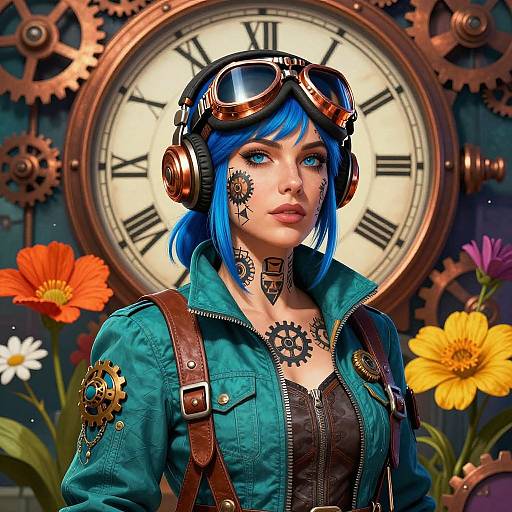 Vibrant Steampunk Female Aviator Art