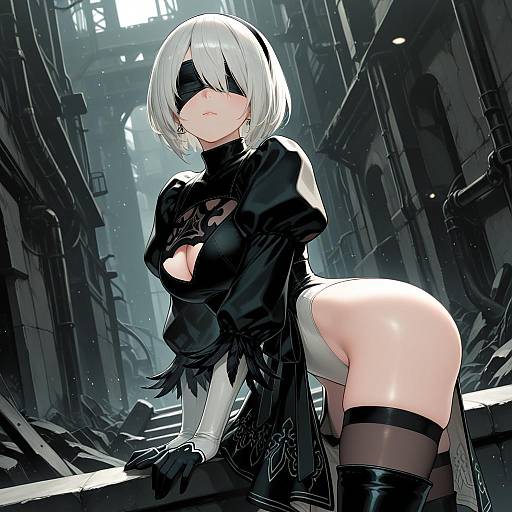 Illustration of 2b (nier:automata), nier (series) in the style of Sunaba suzume