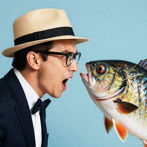 Man and Fish in Animated Exchange