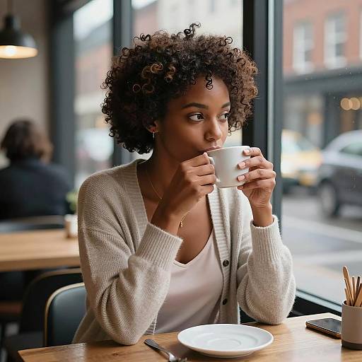 Cozy Café Moments: Black Woman Portrait