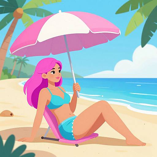 Vibrant Woman Relaxing on Tropical Beach