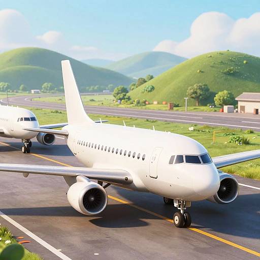 Endearing Anthropomorphic Airplanes on Airstrip