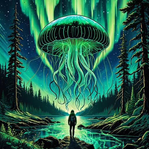 Cosmic Jellyfish with Aurora Borealis
