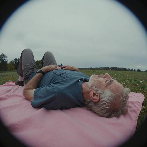 Elderly Man Relaxing on Blanket Outdoors