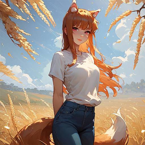 Wolf Spirit Girl in a Wheat Field