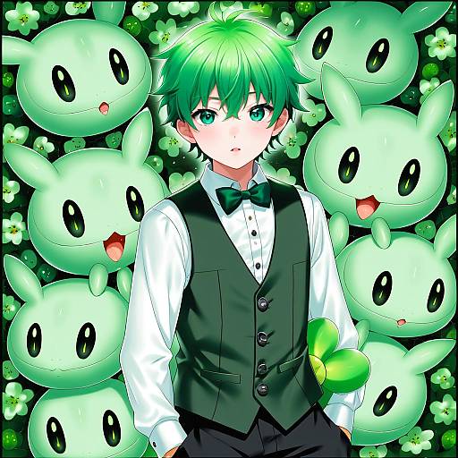Illustration of Cilan (pokemon), pokemon in the style of Suzunone rena