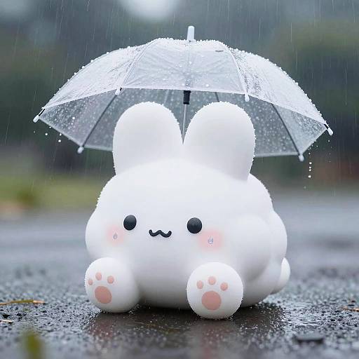 Kawaii Raincloud Bunny with Umbrella Hat