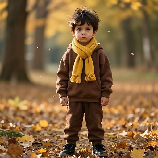 Determined Boy in Autumn Forest