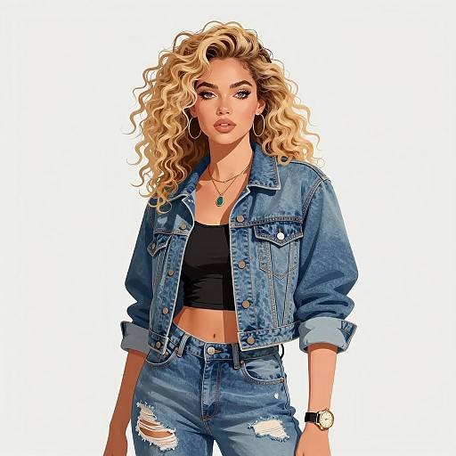 Stylized Young Woman in Denim Outfit