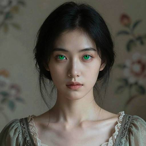 Mysterious Woman Portrait with Emerald Eyes
