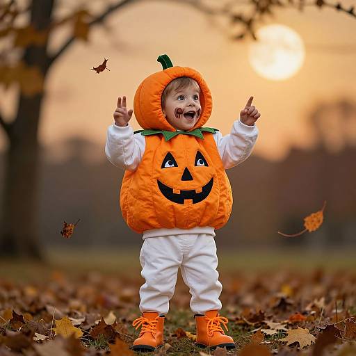 Joyful Child in Pumpkin Costume