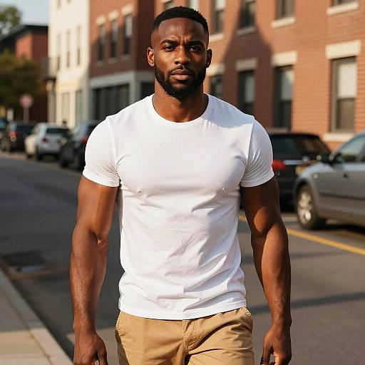 Confident Muscular Man in Urban Setting