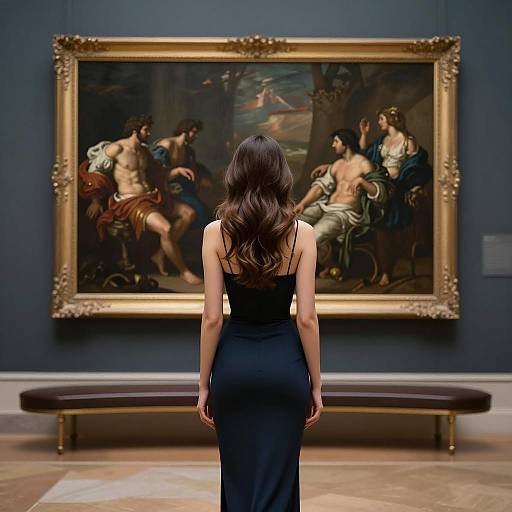 Elegant Woman in Front of Dramatic Painting