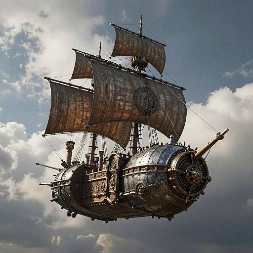 Medieval Spaceship with Wooden Sails