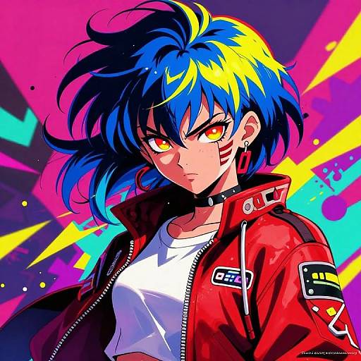 Vibrant 90s Anime Female Warrior