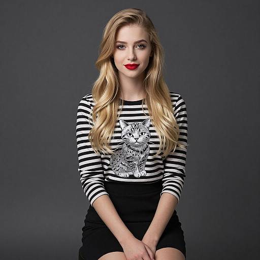 Portrait of Blonde Woman with Cat Shirt