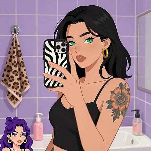 Woman Taking Mirror Selfie with Zebra Phone Case