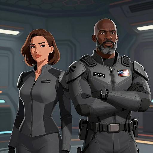 Futuristic Duo in Gray Armored Suits