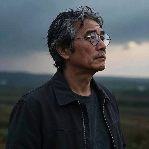 Thoughtful Middle-Aged Man in Drizzling Twilight