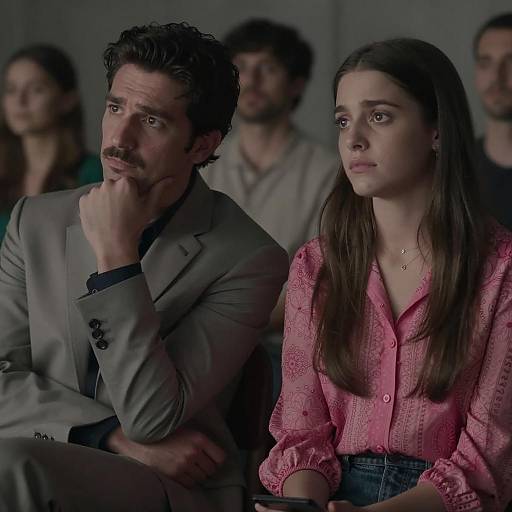 Man and Woman Sitting in Dimly Lit Room