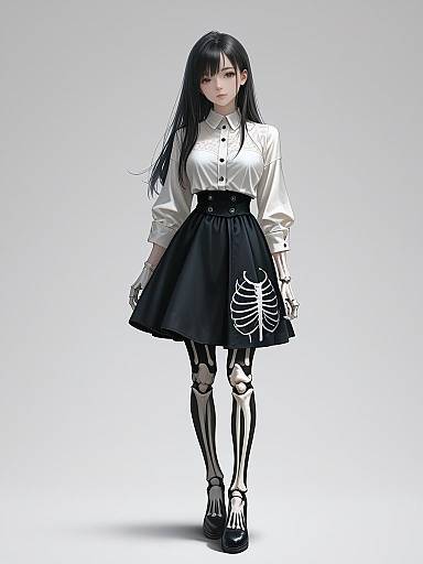 Edgy Modern Woman in Skeletal Skirt