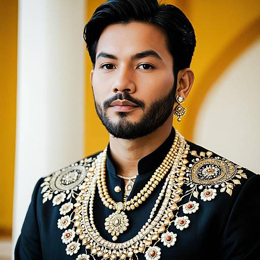Asian Man in Embroidered Traditional Mehndi Ceremony Dress