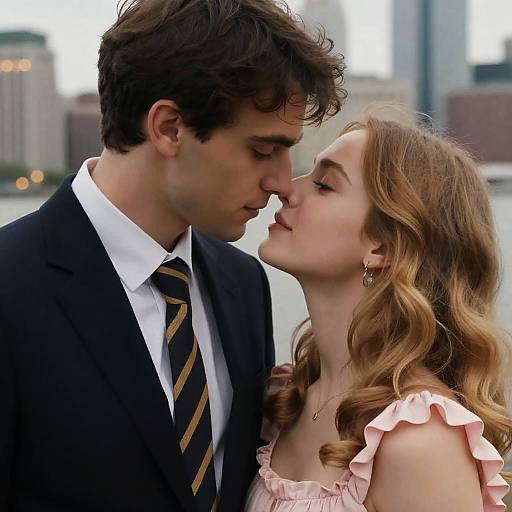 Intimate Romantic Close-Up in City Lights