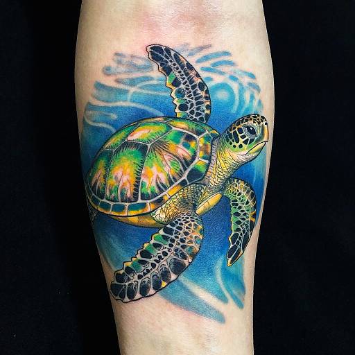 Intricate Tropical Sea Turtle Tattoo