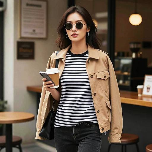 Stylish Woman in Trendy Coffee Bar