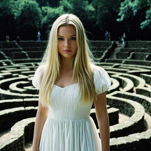 Woman in White Dress at Stone Labyrinth