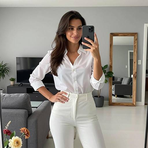 Chic Mirror Selfie in Modern Living Room