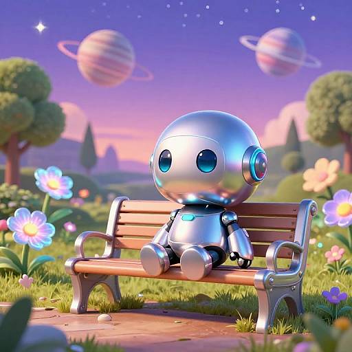 Cute Florky Robot in Futuristic Park
