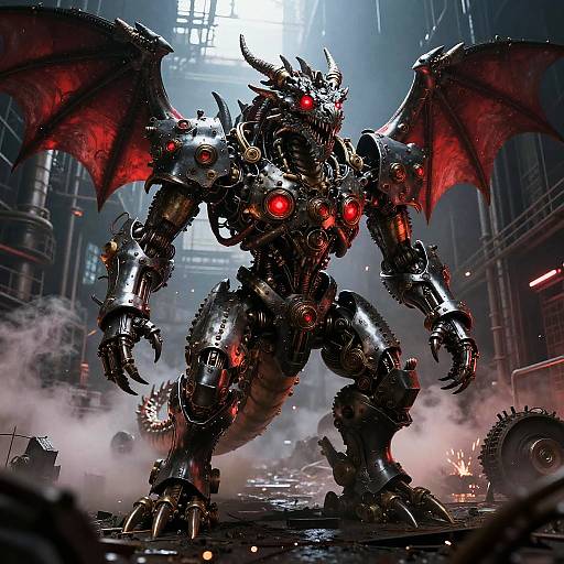 Fierce Steampunk Dragon in Cyberpunk Factory
