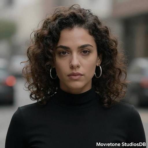 Serious Woman with Curly Hair and Silver Earrings