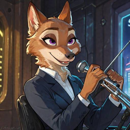 Anthropomorphic Female Wolf in Cyberpunk Style
