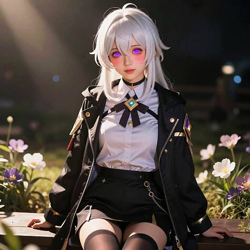 White-Haired Girl with Glowing Eyes