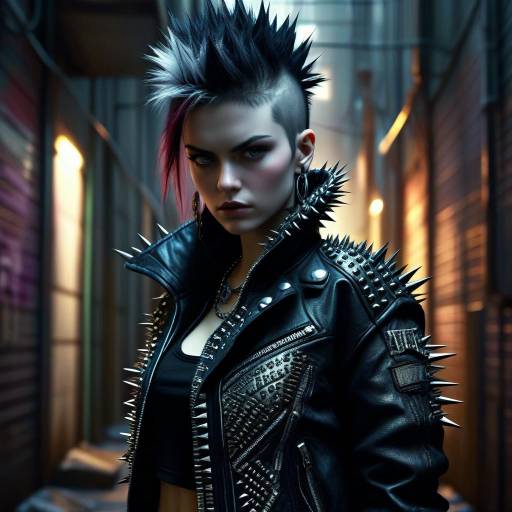 Punk Woman with Spiked Leather Jacket