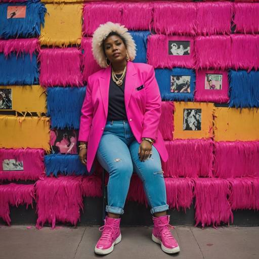 Curvy Woman in Neon 80s Style Outfit