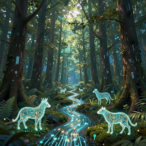 Serene Forest Merged with Digital Elements