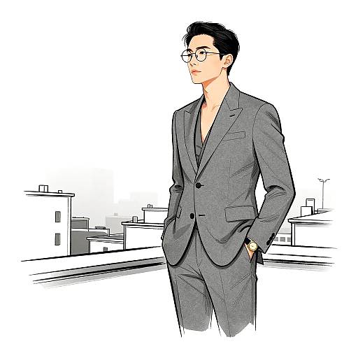 Minimalist Fashion Illustration of Man in Gray Suit