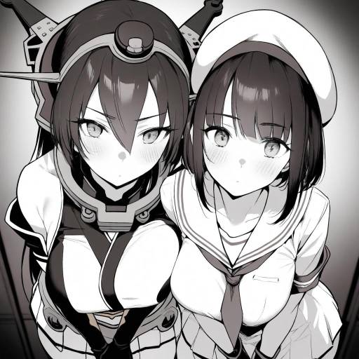 Monochrome Sailor Girls with Blush